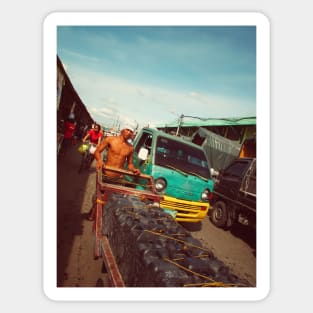 Filipino worker on a street market, Cebu city, Philippines. Sticker